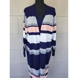 Liquid by Sioni Long Sweater Cardigan Striped Women's Size Extra Large 1X